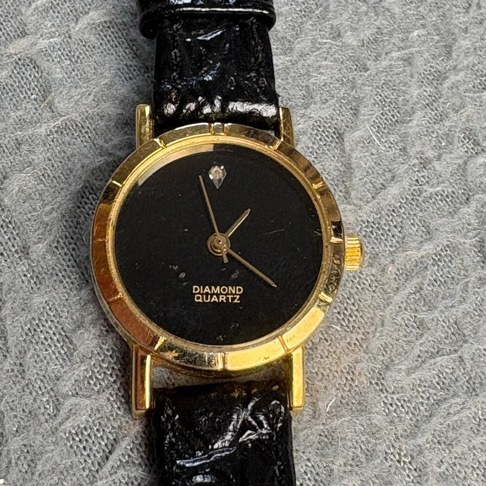 Generation Diamond Quartz Watch Gold Tone Black Dial Genuine Diamond Japan Movt